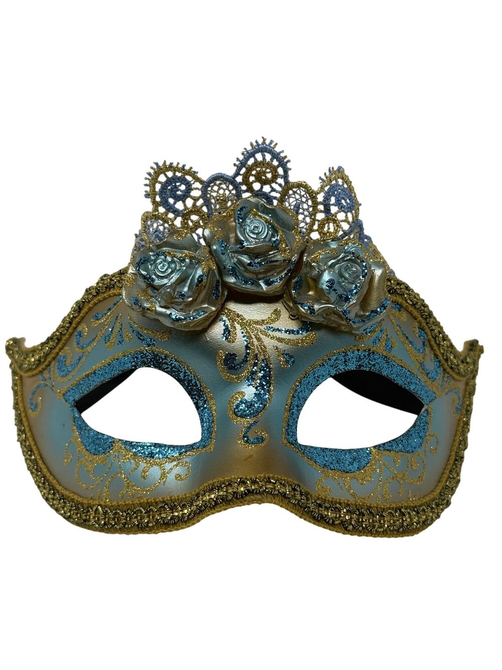 Masquerade Mask La Maschera del Galeone Venetian Blue Gold Hand Painted Italy